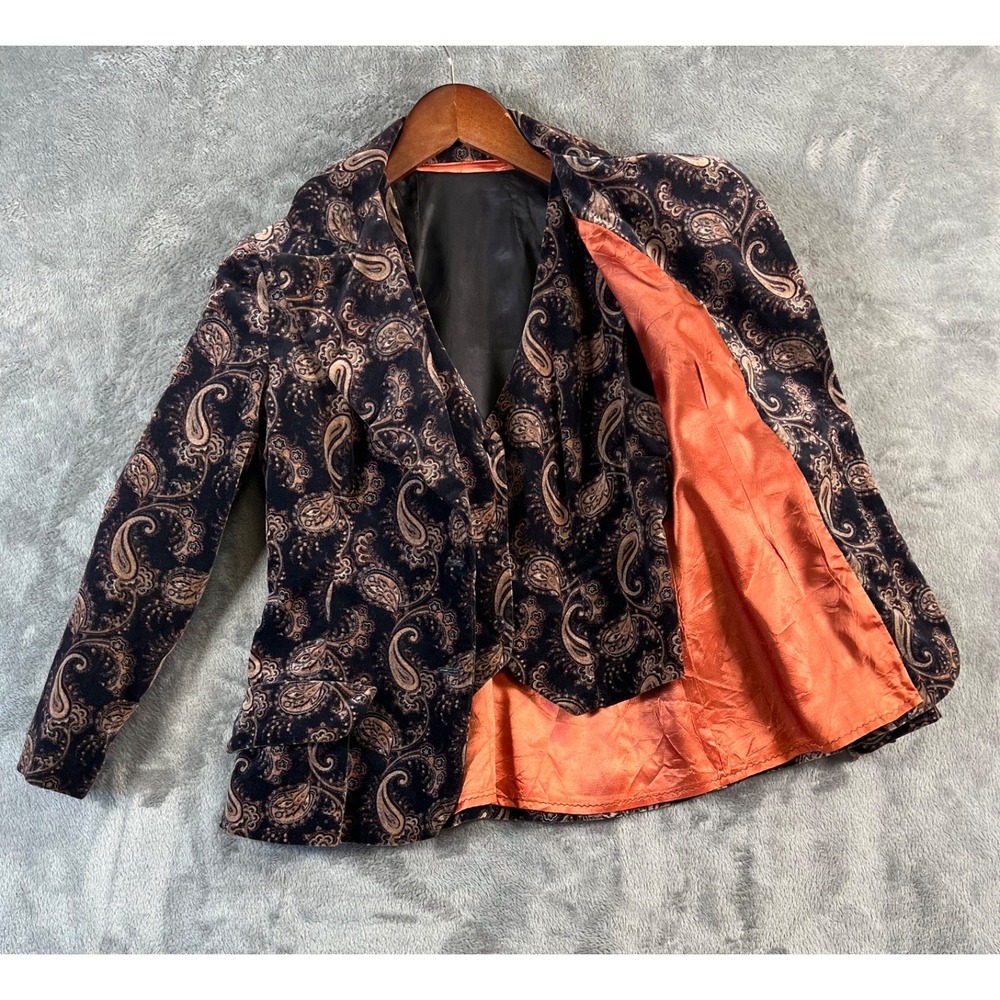 Vintage Velour Velvet Blazer & Vest Women Small Brown Paisley Riding Equestrian